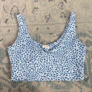 Brandy Melville Blue and White Patterned Tank Top